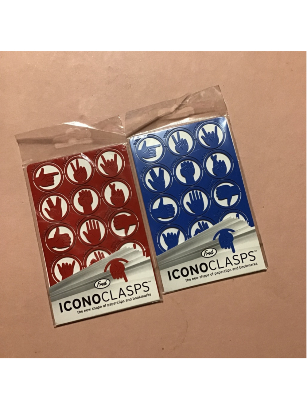 2 Fred Iconoclasps Stationery Paperclips & Bookmarks Red Blue 30pc.